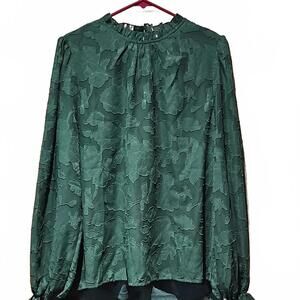 Staccato Floral High Neck Blouse Long Sheer Balloon Sleeve Kelly Green Large